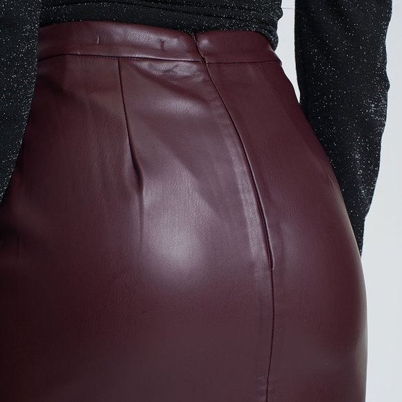 Maroon Color Leather Skirts - Picture 8 of 8